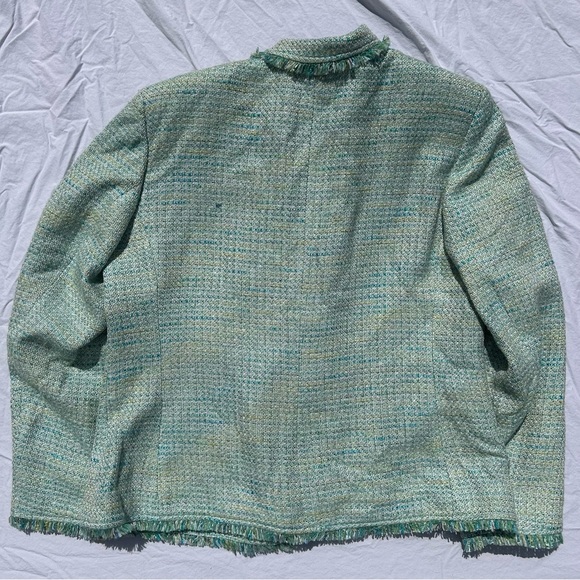 Green Tweed Blazer Jacket Size 16 Easter Spring Blue Old Money - Picture 8 of 9